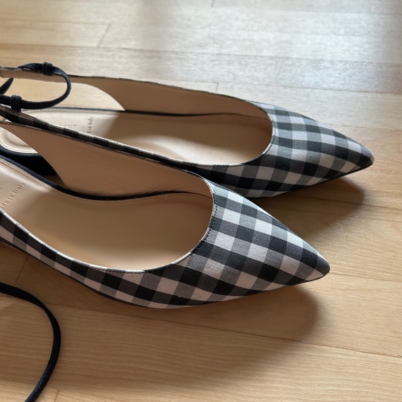 J. Crew Lily Ballet Flats Gingham Print Navy White with Ankle Wrap Size 9 - Picture 6 of 14